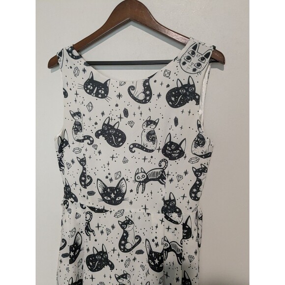L.A Soul Cosmic Cats L Printed Fit-Flare Dress Sleeveless Pockets Black White - Picture 3 of 6